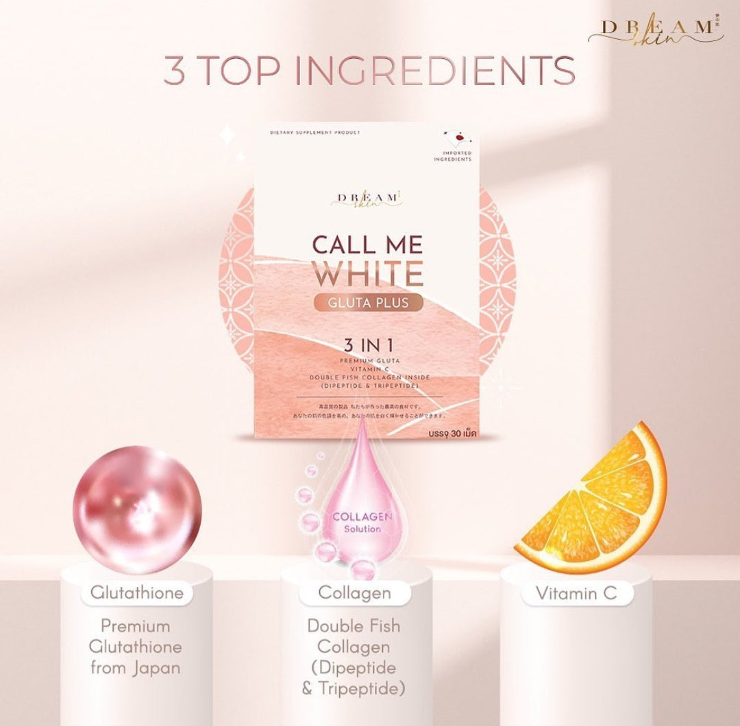 Call Me White Gluta Collagen Plus Supplement Anti-Aging Skin Whitening 30capsules✨️.💯Original&Authentic✅️Scratch of and Check Authentication💯✅️