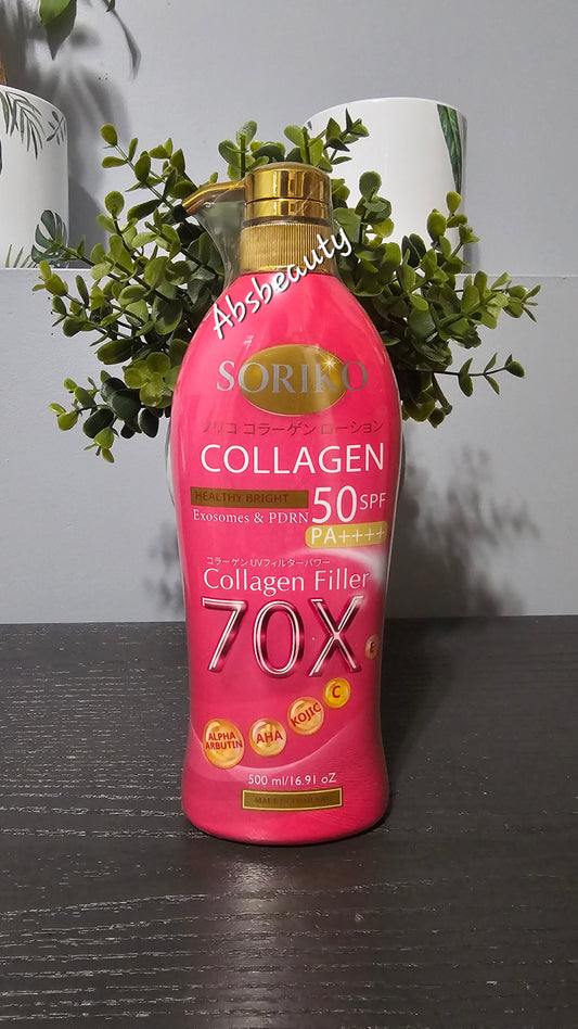 Soriko Collagen Healthy Bright Body Lotion Exosome & PDRN 50Spf & PA++++ 70X Collagen Filler 500ml ✨️✅️