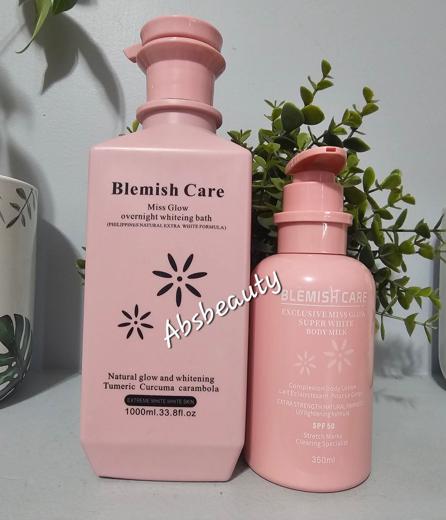Blemish Care Miss Glow Overnight whitening bath 1000ml & Exclusive Miss Glow Super White Body Milk Spf50 350ml