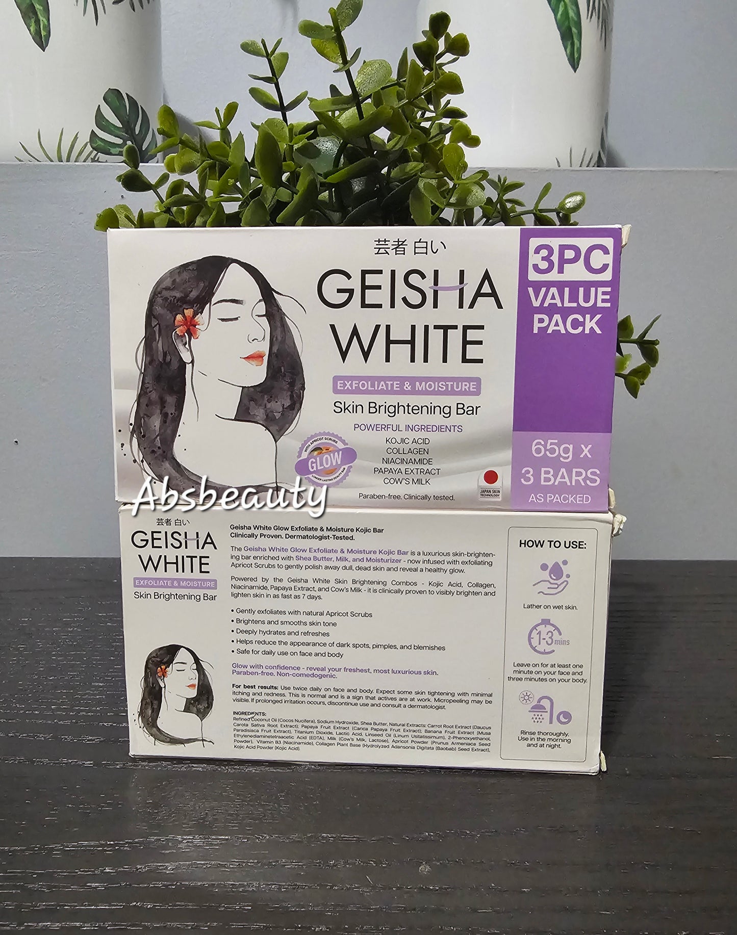 Geisha White SCAR & BLEMISH|EXFOLIATE& EXTRA MOISTURE Skin Brightening Bar Soap With Powerful Ingredients 65gx3Bars, 1box