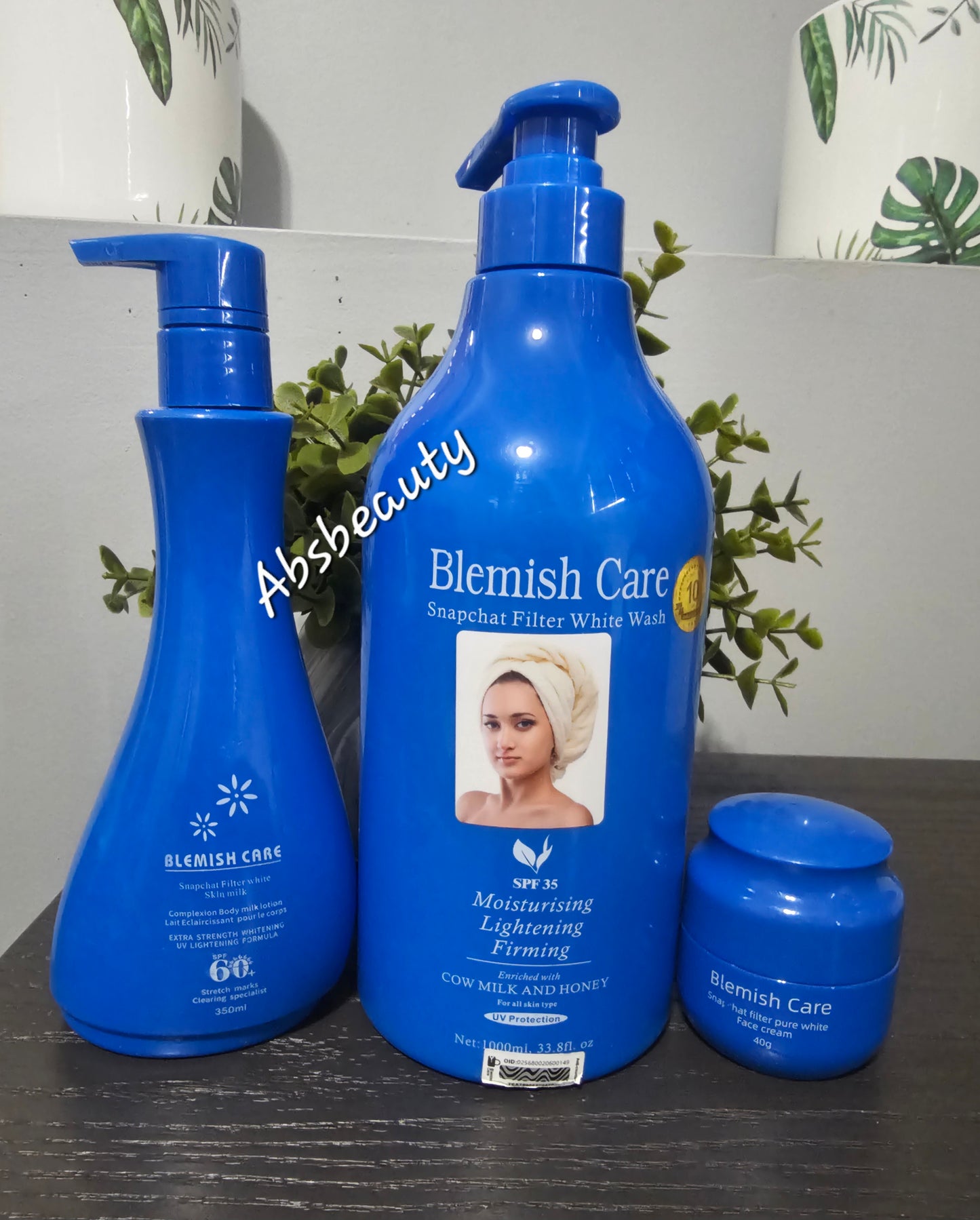 3pcs Blemish Care Snapchat Filter White Shower Gel 1000ml,Skin milk Body Lotion 350ml & Pure White Face Cream 40g