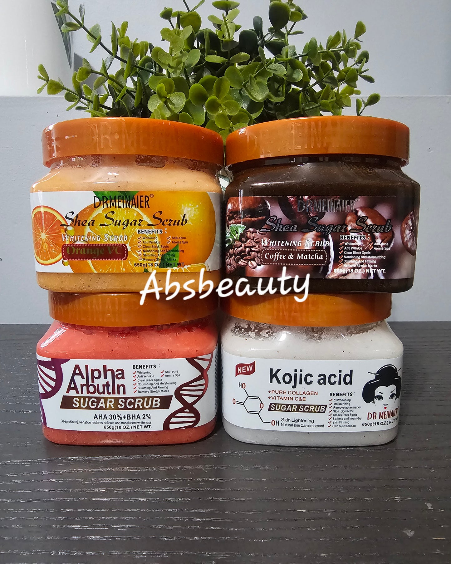 Dr Meinaier Face & Body Skin Whitening,Lightening Sugar Scrub Alpha Arbutin|Orange VitC|Coffee & Matcha| Kojic Acid.650g 👌💯