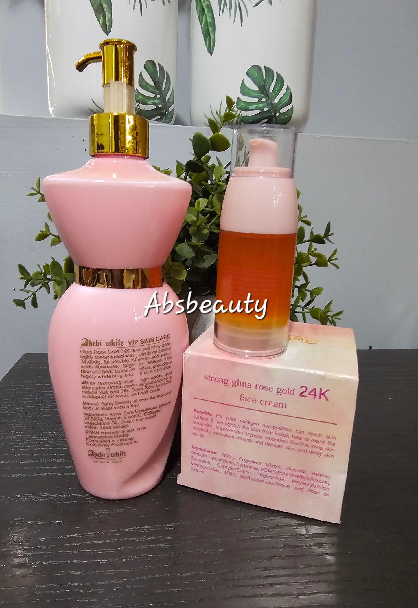 3pcs Abebi White Vip Skin Care Gluta Rose Gold 24K Set ,Lotion, Serum & Face Cream 🩷💯👌