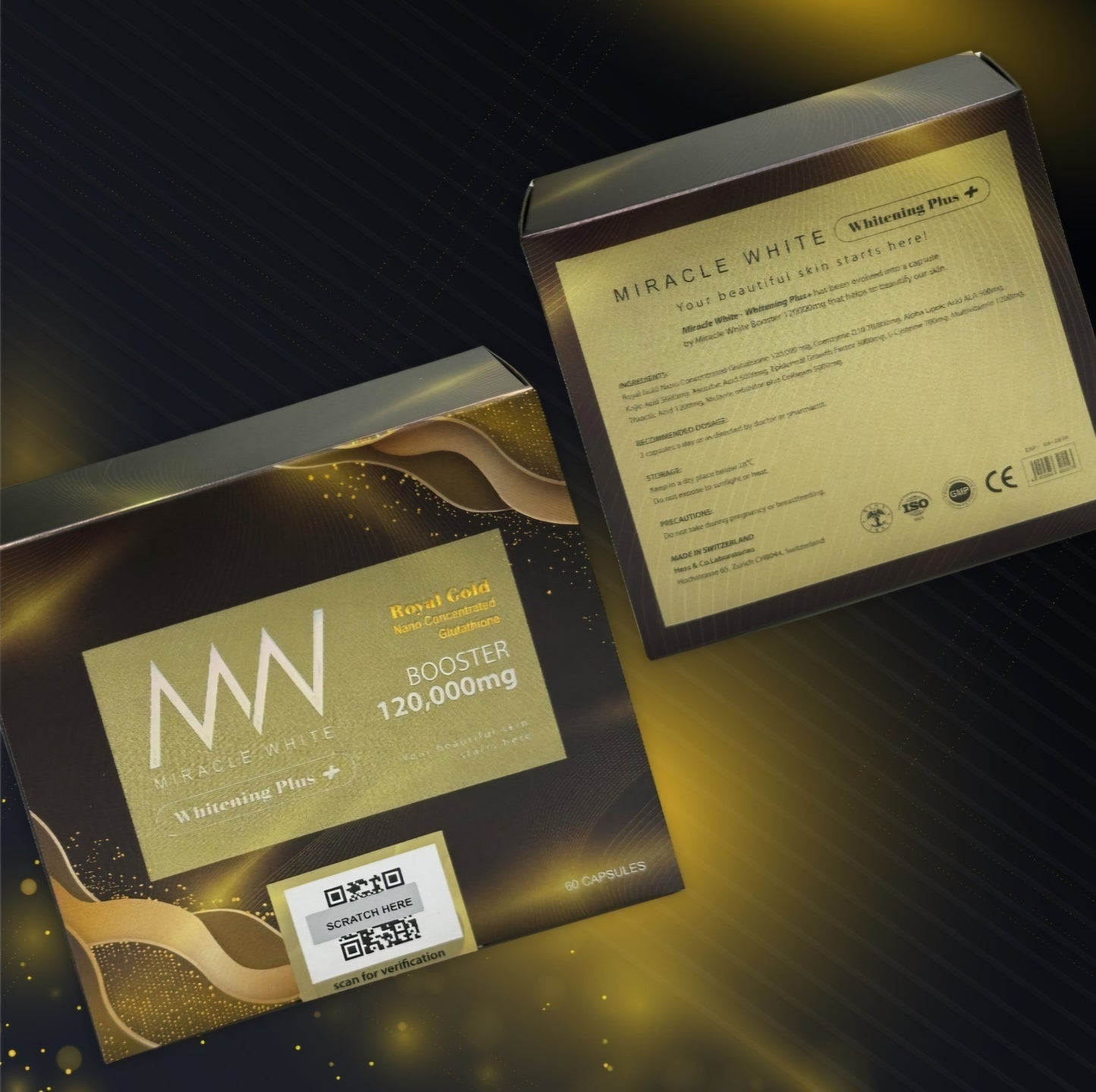Miracle White 120,000mg Booster Whitening Plus+ 60 Capsules nano Glutathione Original&Authentic 💯✅️✨️