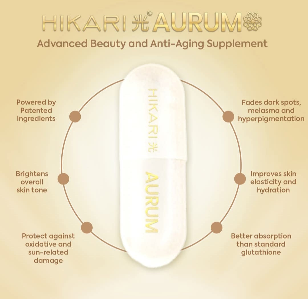 Hikari Skin Essentials AURUM S-Acetyl Glutathione Antioxidant Complex with Sakura, White Tomato & Ceramide – Skin Support Supplement – 30 Capsules. 1pc ✅️ 💯 Original&Authentic 👌