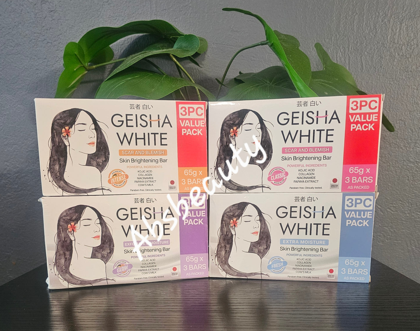 Geisha White SCAR & BLEMISH|EXFOLIATE& EXTRA MOISTURE Skin Brightening Bar Soap With Powerful Ingredients 65gx3Bars, 1box