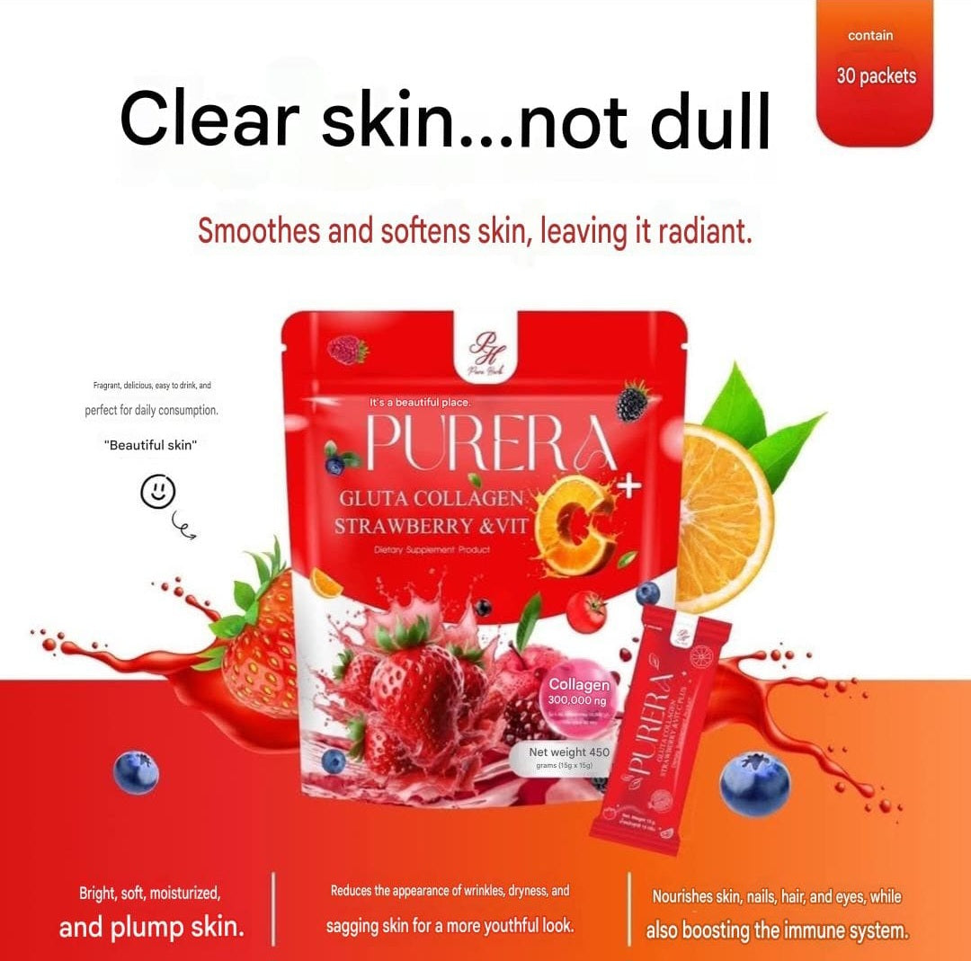 Purera Gluta Collagen Strawberry Vit C Supplement Nourish Restore Skin 30 Sachets  in 1 bag💯👌