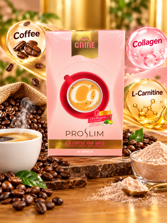 PRO SLIM C9 Coffee Mix Gold Collagen,L-Carnitine & Natural Extracts,1Box Contains 10Bags.