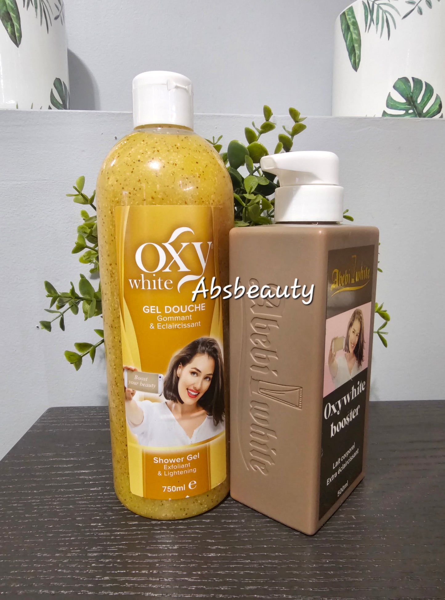 2pcs Abebi White Oxy White Lightening Shower Gel 750ml & Booster Lotion 500ml...
