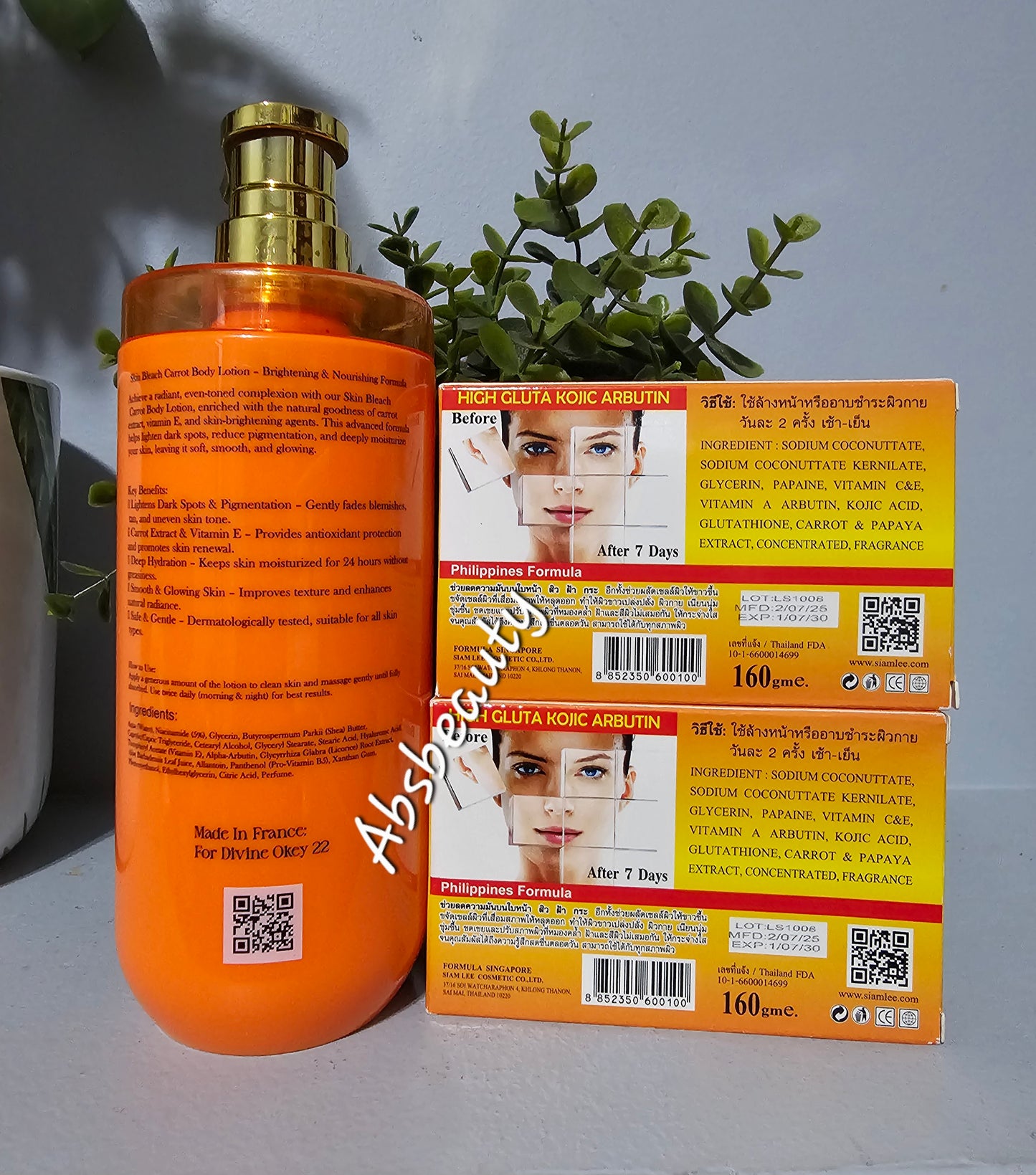 3pcs Set 1×Skin B Plus Carrot Lotion & 2×Lee Papaya&Carrot 7Days White Bar Soap.💯👍✅️