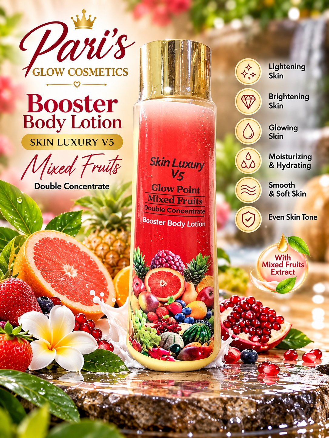 Pari's Glow Cosmetics Skin Luxury V5 Glow Point Mixed Fruits Double Concentrate Booster Body Lotion 320ml