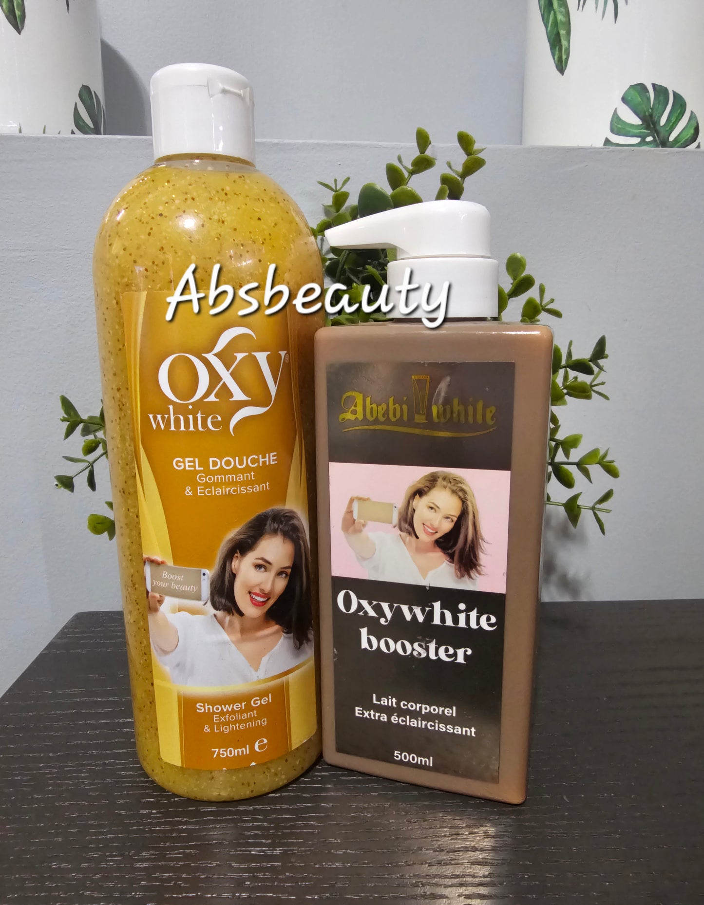 2pcs Abebi White Oxy White Lightening Shower Gel 750ml & Booster Lotion 500ml...