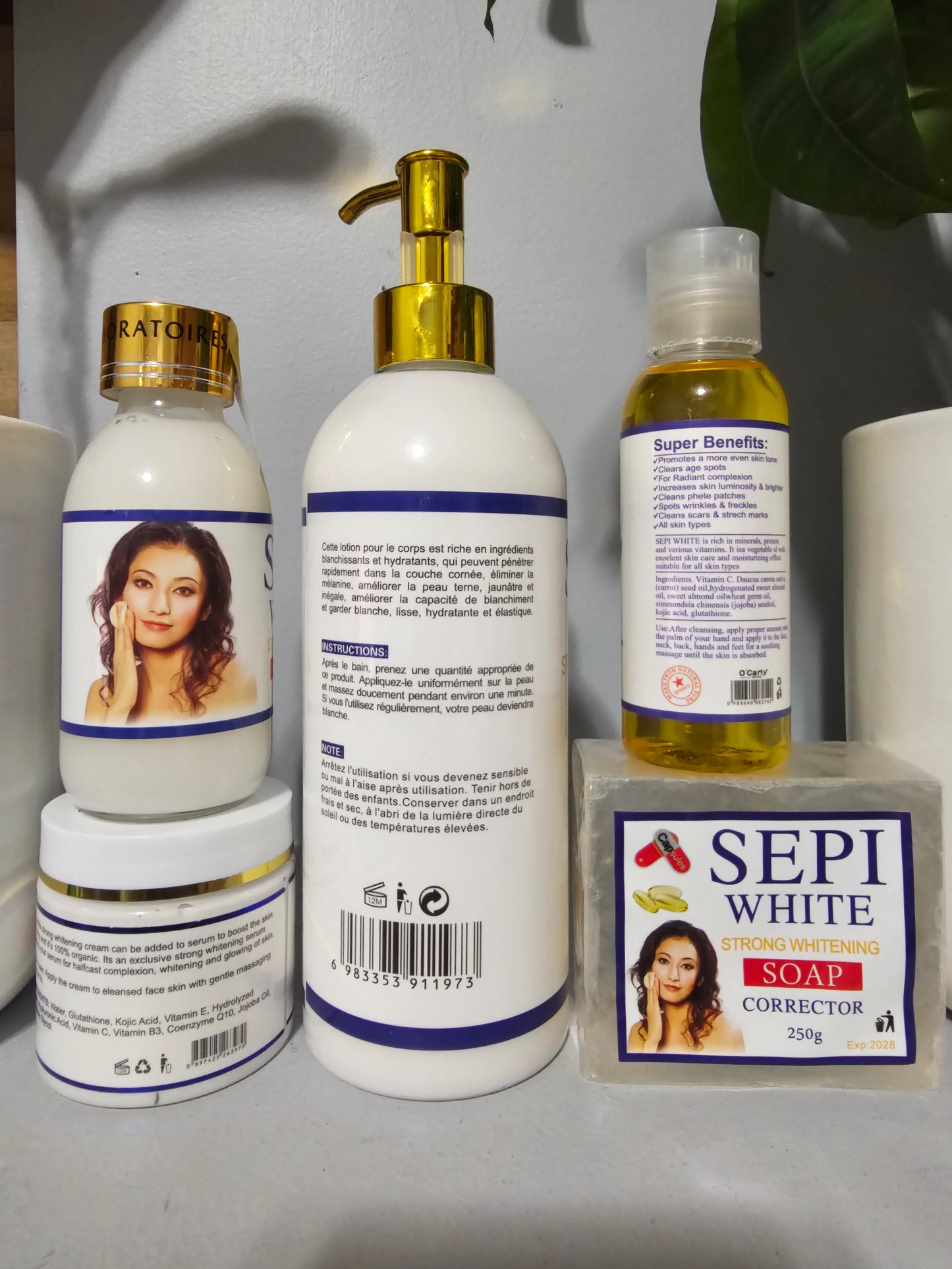 SEPI WHITE Strong Whitening Set Corrector body Lotion ,Face Cream, Serum, Oil & Soap 💯