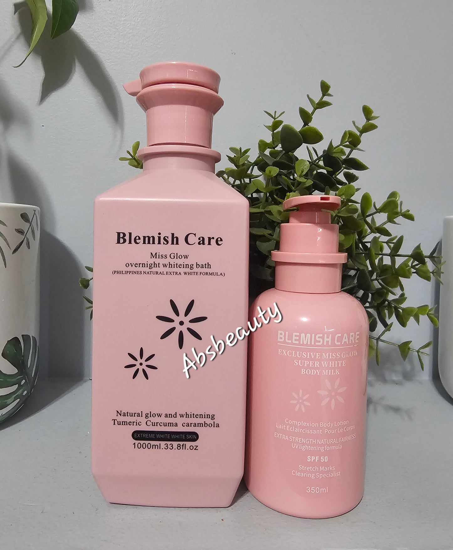 Blemish Care Miss Glow Overnight whitening bath 1000ml & Exclusive Miss Glow Super White Body Milk Spf50 350ml
