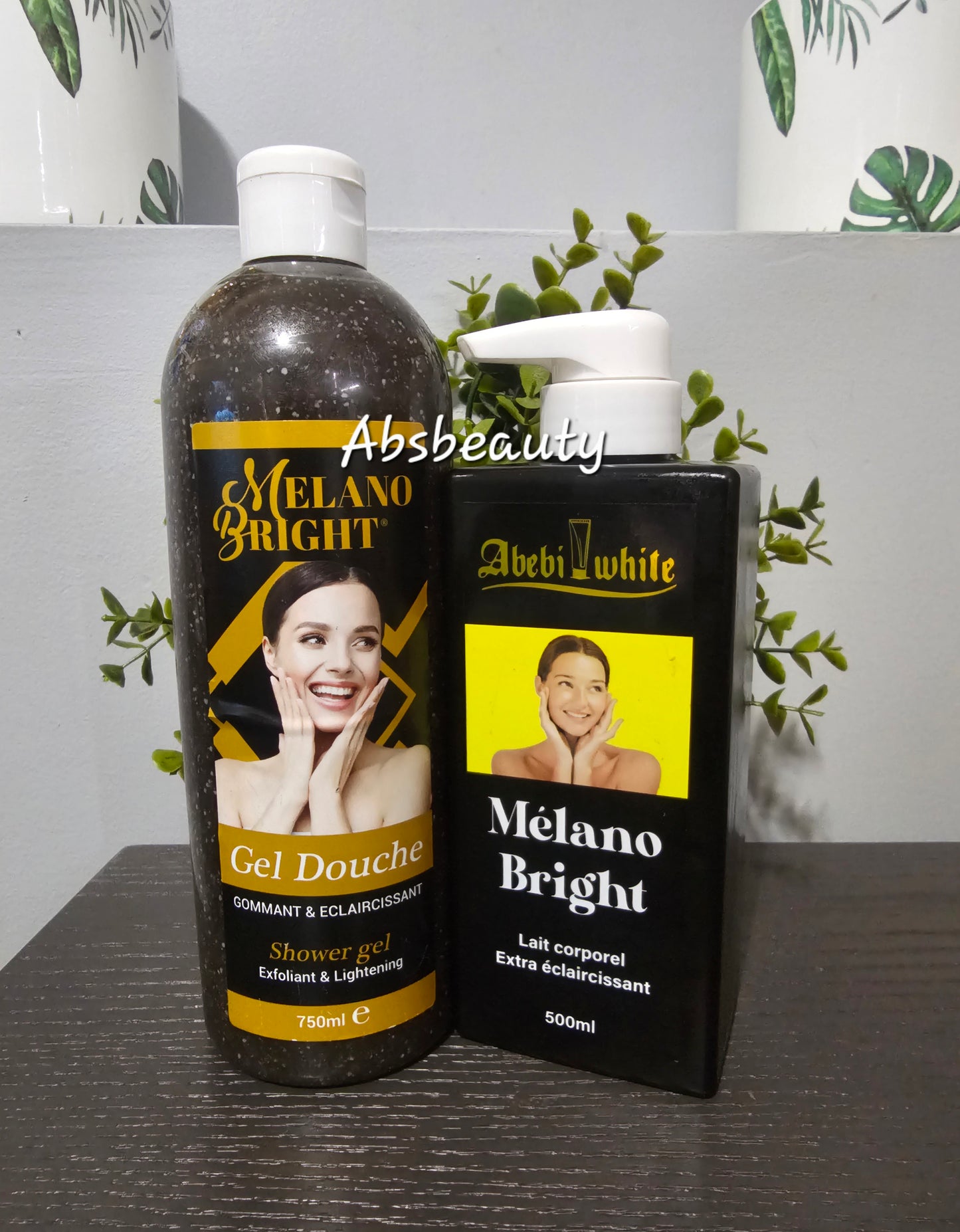 2pcs Abebi White Melano Bright Lightening Shower Gel 750ml & Body Lotion...