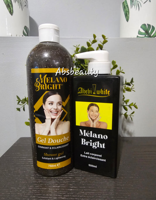 2pcs Abebi White Melano Bright Lightening Shower Gel 750ml & Body Lotion...