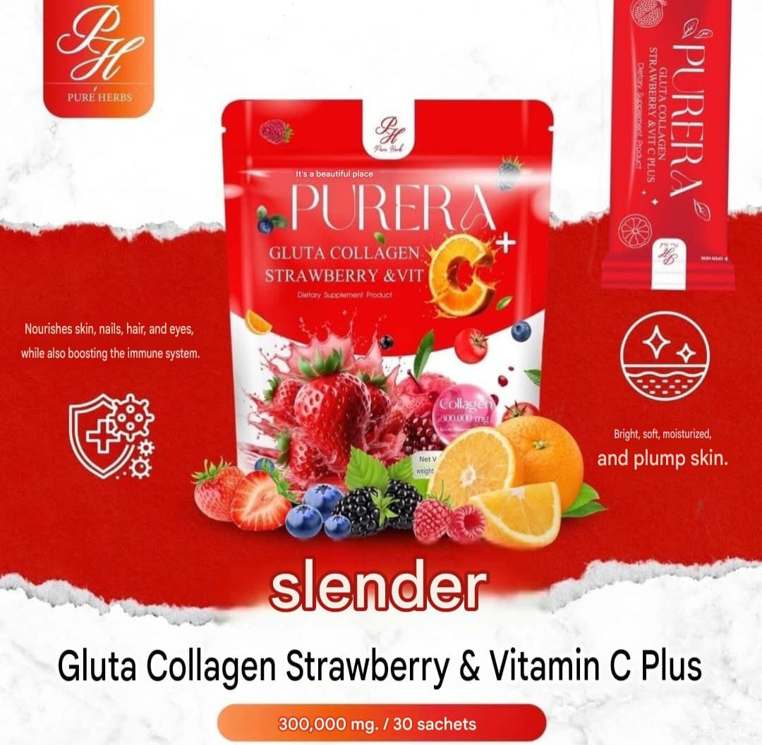 Purera Gluta Collagen Strawberry Vit C Supplement Nourish Restore Skin 30 Sachets  in 1 bag💯👌