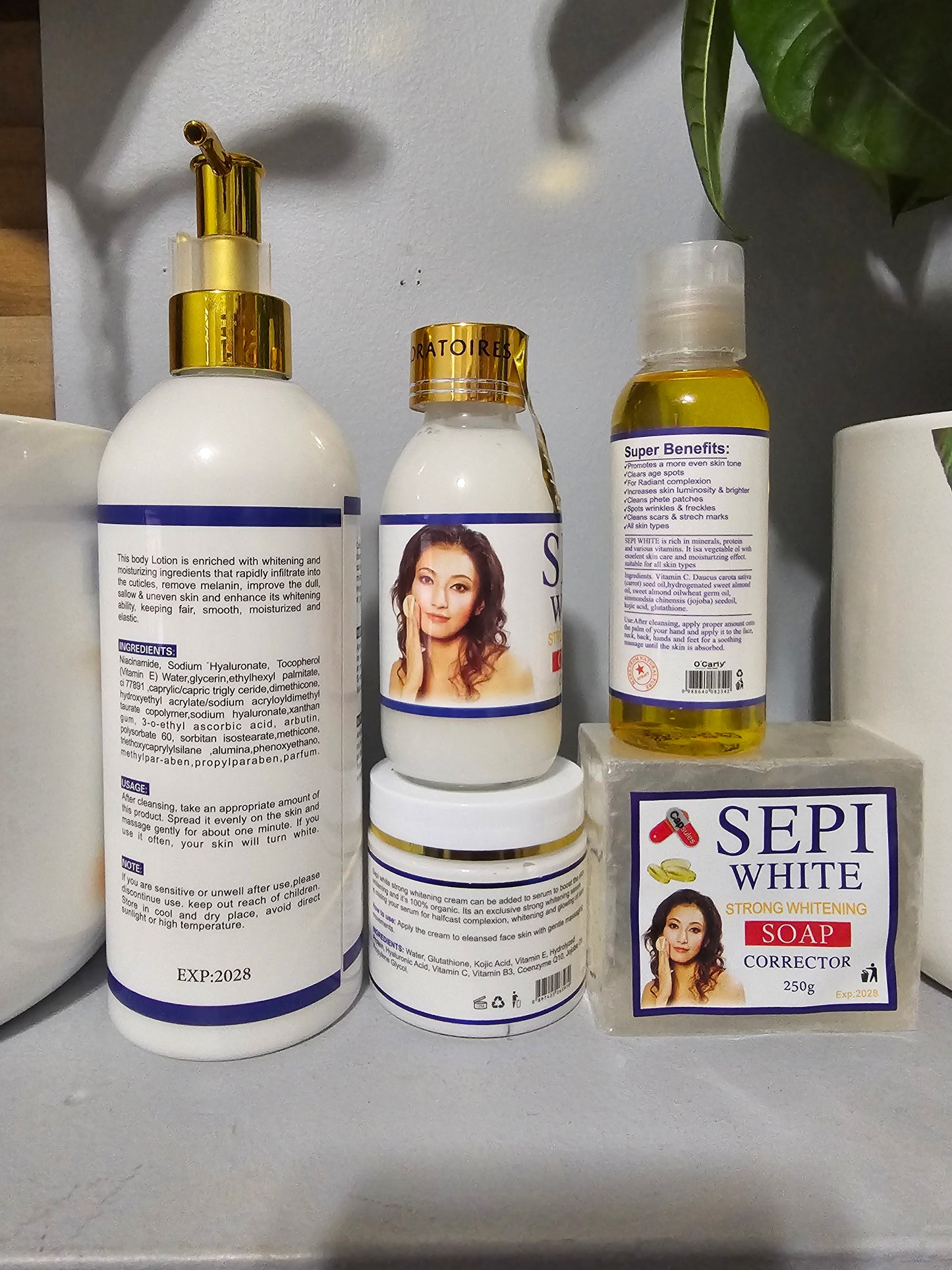 SEPI WHITE Strong Whitening Set Corrector body Lotion ,Face Cream, Serum, Oil & Soap 💯