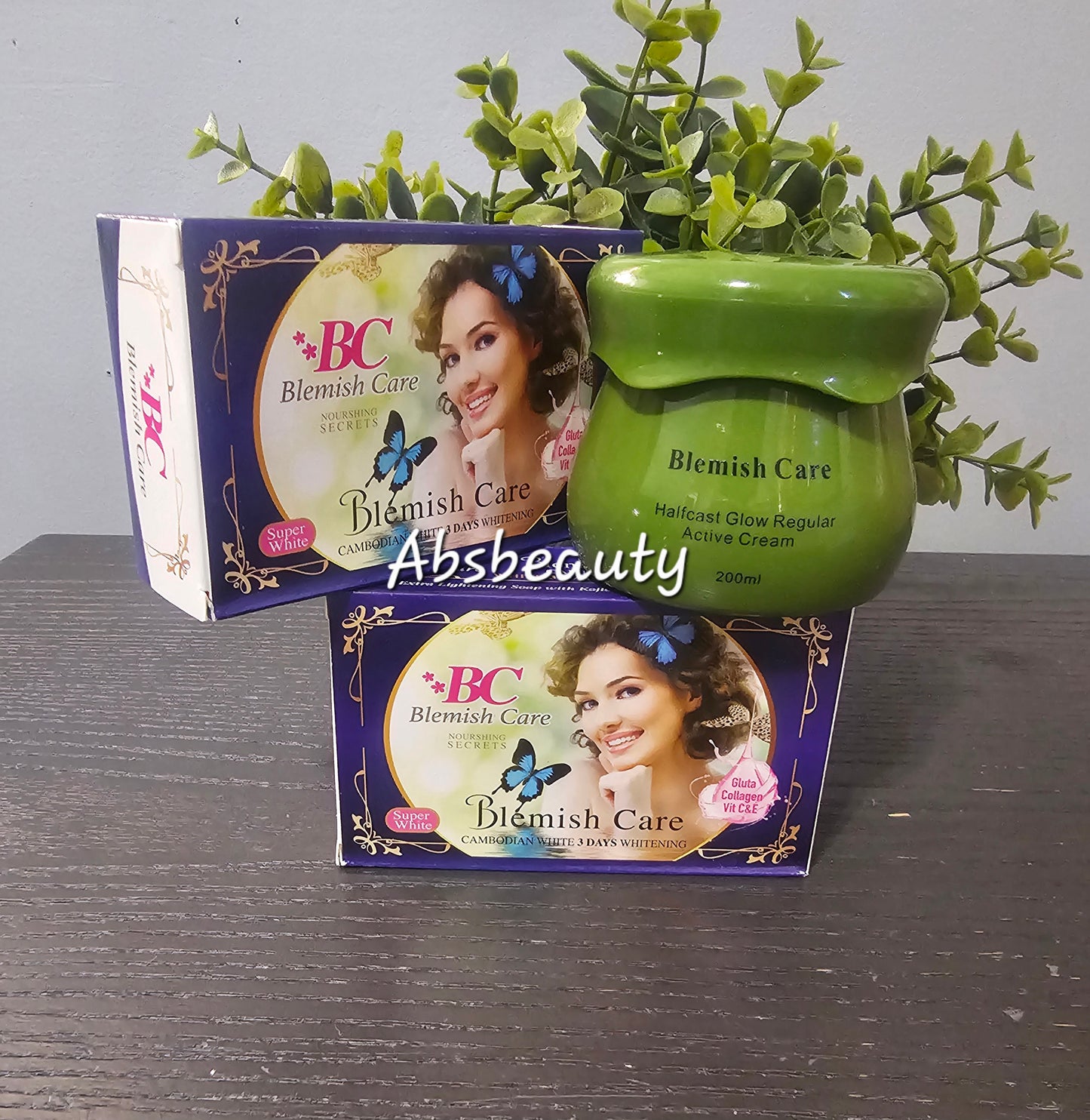 3pcs Whitening Body Set Blemish Care Half-C Glow Regular Active Body Cream 1pc & Cambodian White 3days Whitening 2pcs( Night routine)💯👌