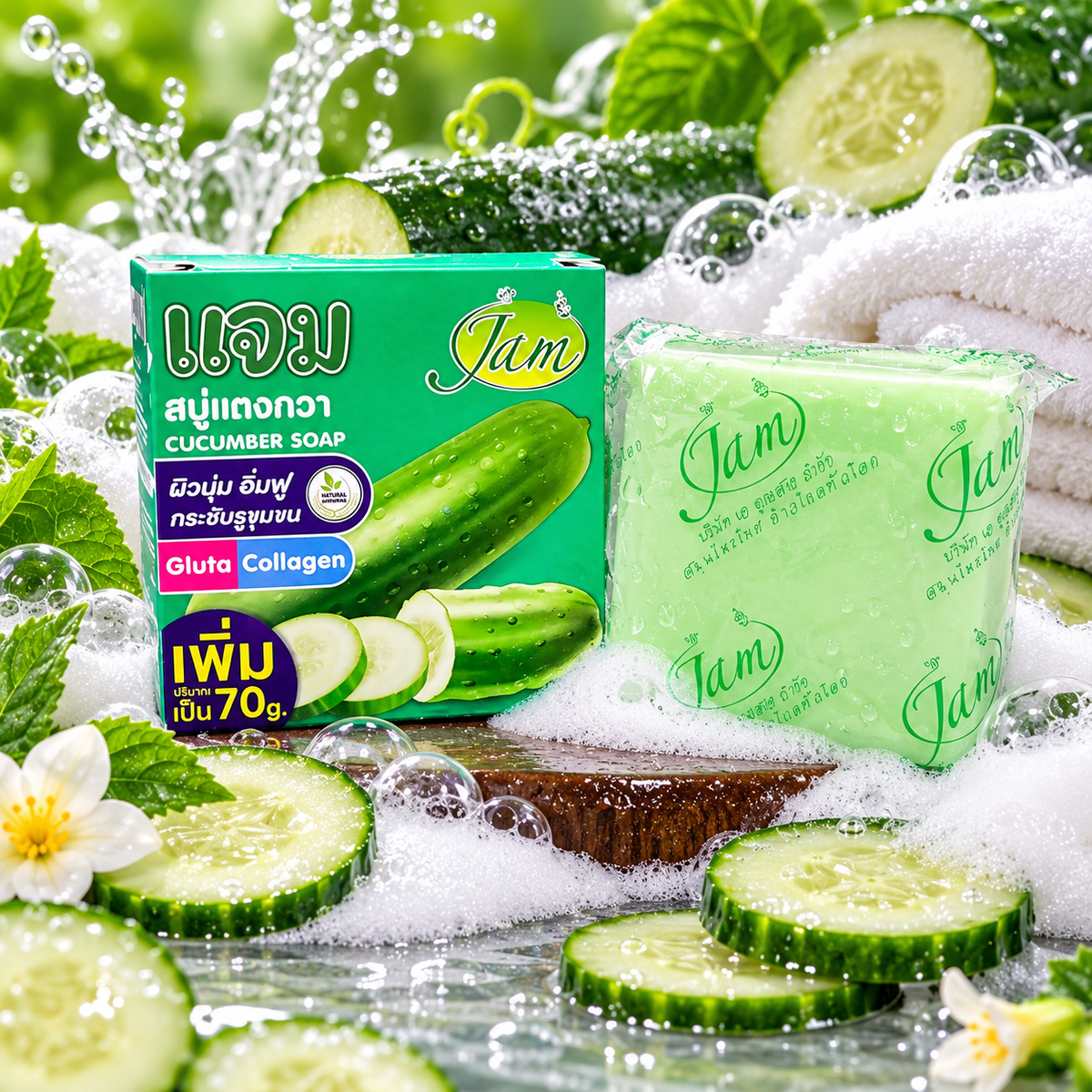 JAM Cucumber Soap Gluta Collagen Soft, Plump Skin 70g X 2pcs✅️