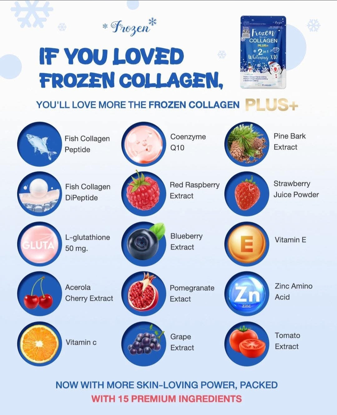 Frozen Collagen PLUS+ 2-in-1 Whitening X10 - 60 Caps Collagen Glutathione. Original&Authentic💯✅️