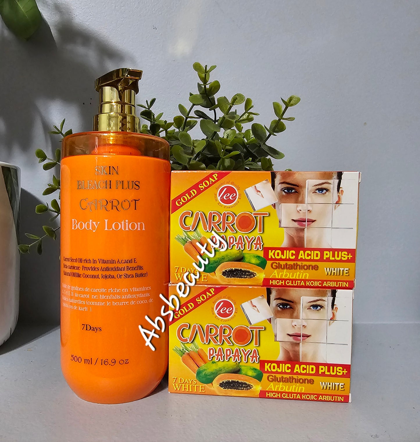 3pcs Set 1×Skin B Plus Carrot Lotion & 2×Lee Papaya&Carrot 7Days White Bar Soap.💯👍✅️