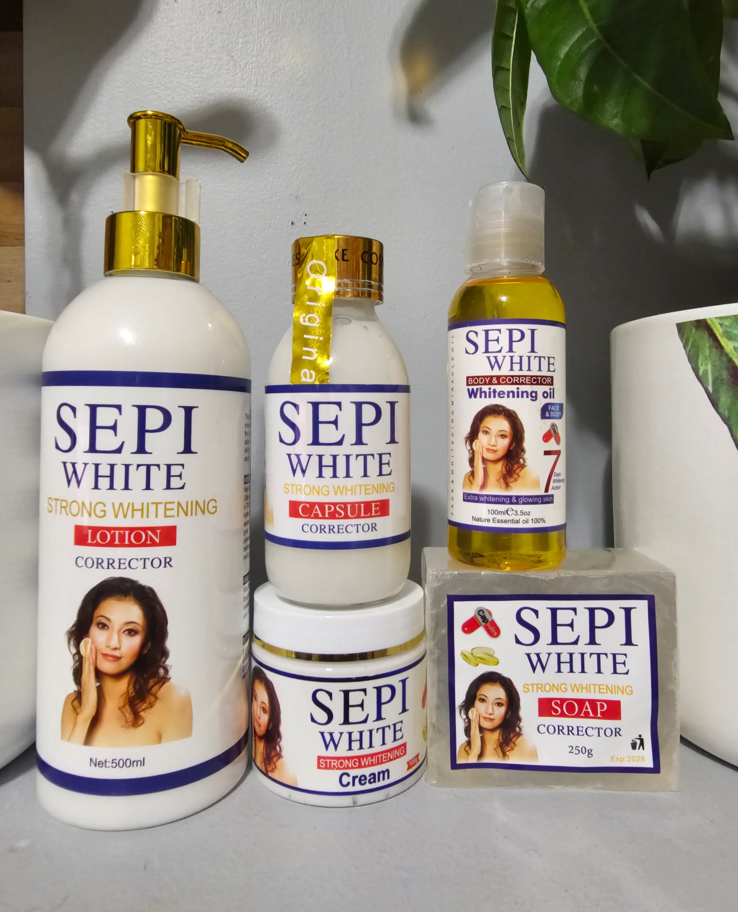 SEPI WHITE Strong Whitening Set Corrector body Lotion ,Face Cream, Serum, Oil & Soap 💯