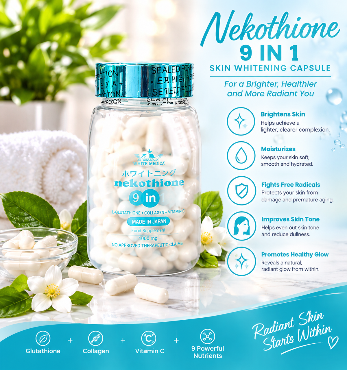 Nekothione 9 in 1 by Kath Melendez / Neko Glutathione 60 Whitening capsules
