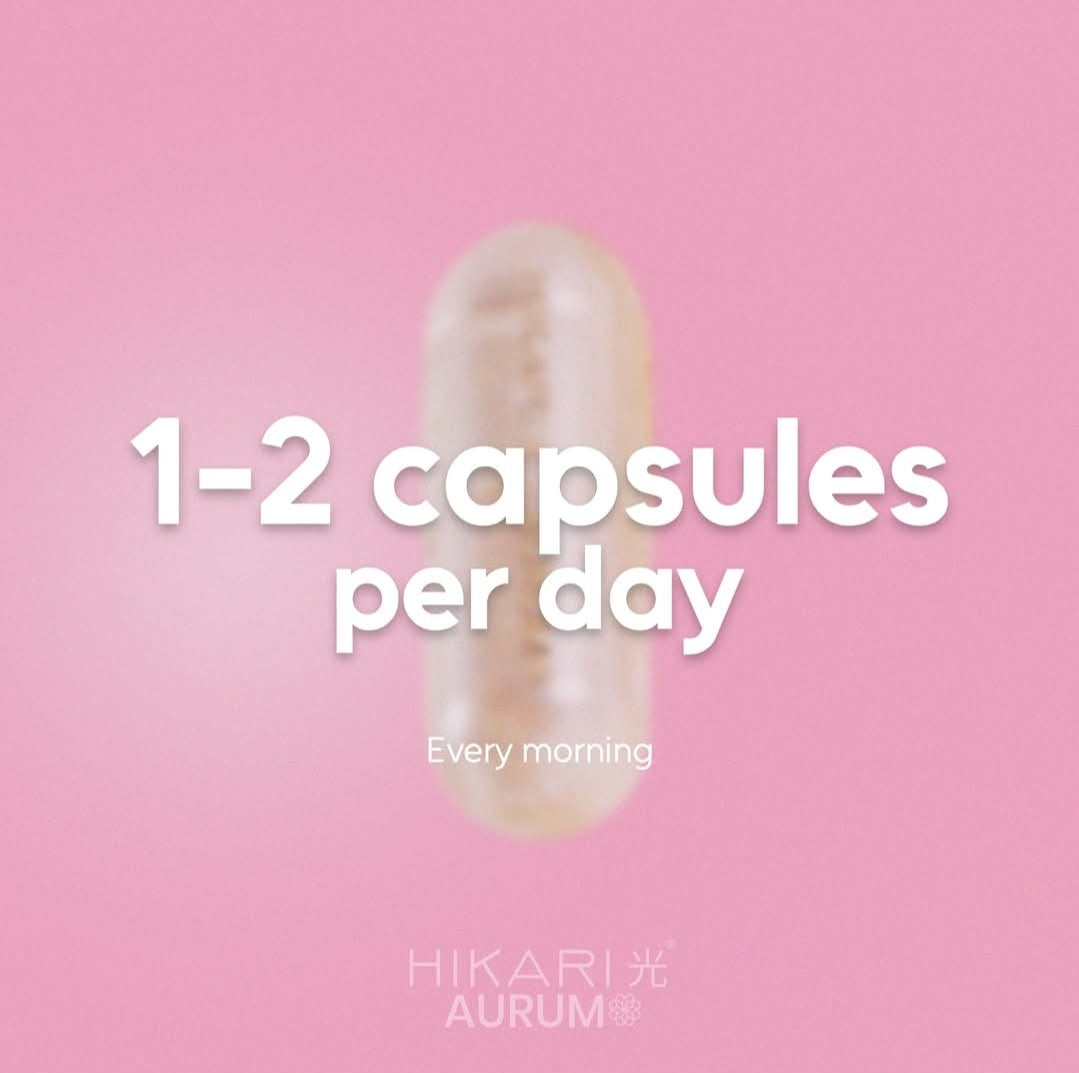 Hikari Skin Essentials AURUM S-Acetyl Glutathione Antioxidant Complex with Sakura, White Tomato & Ceramide – Skin Support Supplement – 30 Capsules. 1pc ✅️ 💯 Original&Authentic 👌