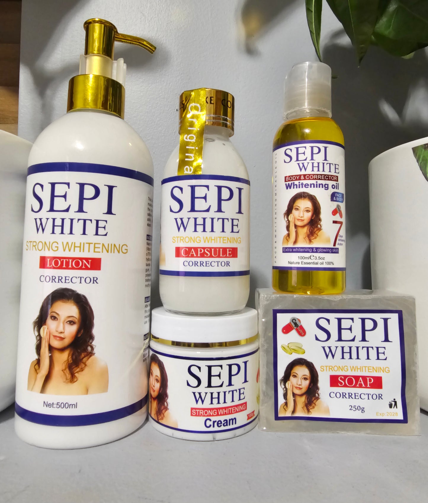 SEPI WHITE Strong Whitening Set Corrector body Lotion ,Face Cream, Serum, Oil & Soap 💯
