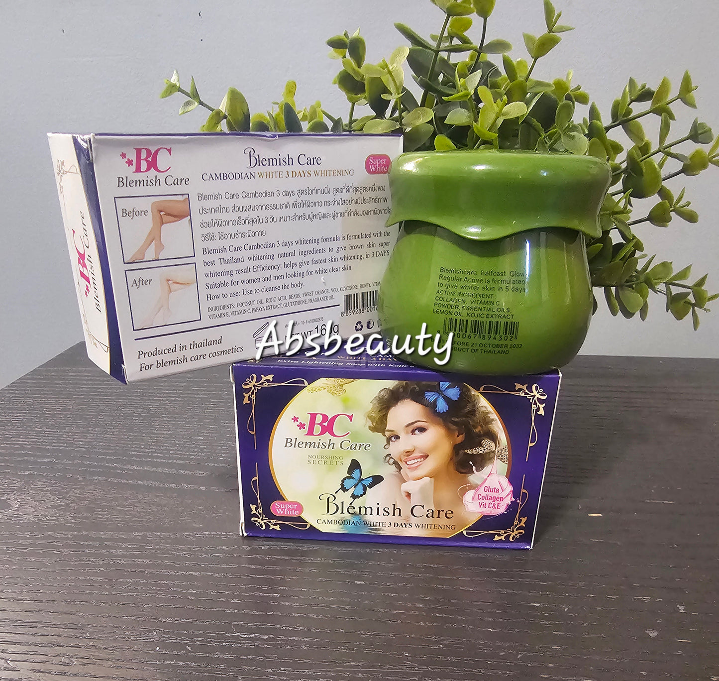 3pcs Whitening Body Set Blemish Care Half-C Glow Regular Active Body Cream 1pc & Cambodian White 3days Whitening 2pcs( Night routine)💯👌