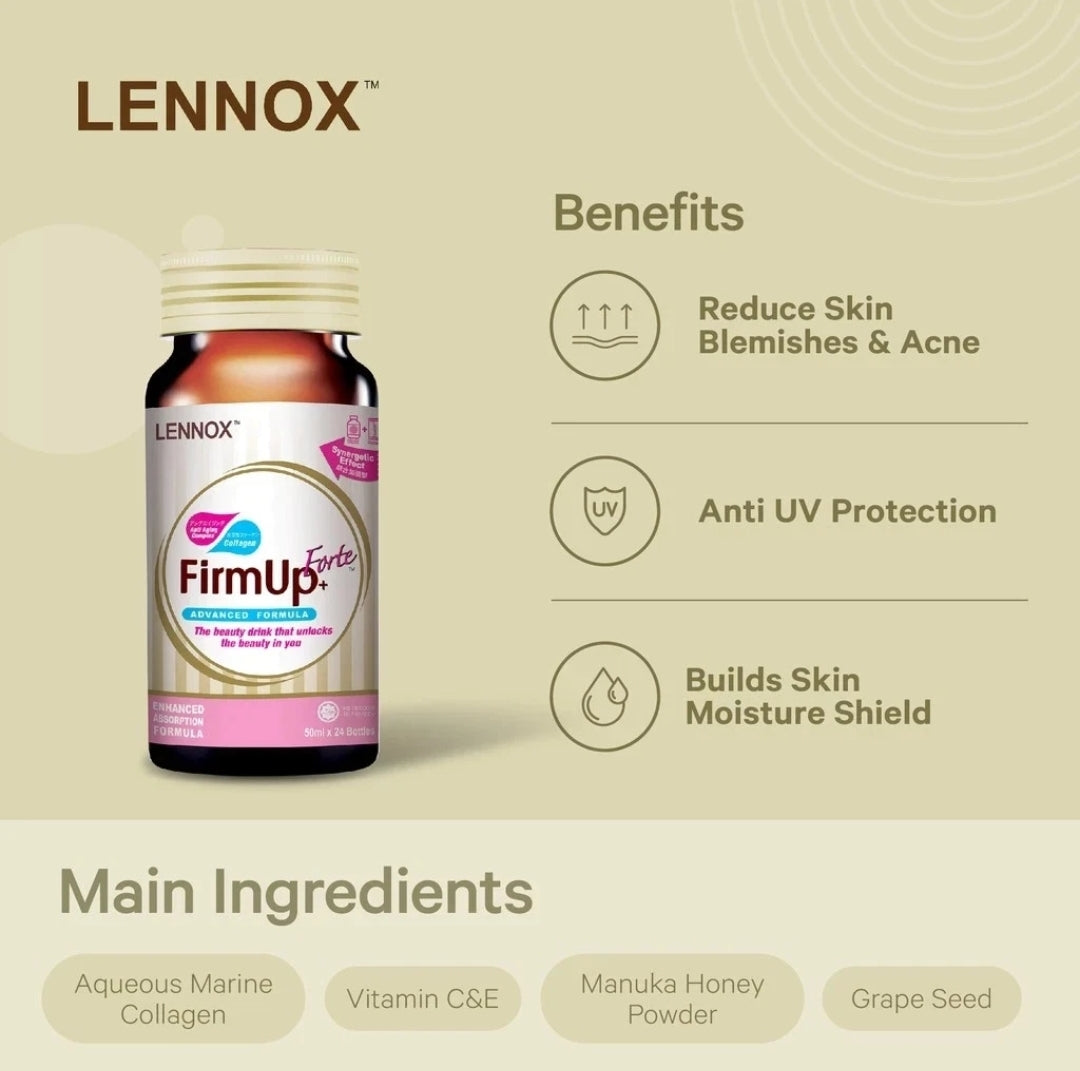Lennox FirmUp➕️ Forte Collagen Drink 24x50ml Anti Aging Skin Firming Beauty Drink Advanced Formula💯👍
