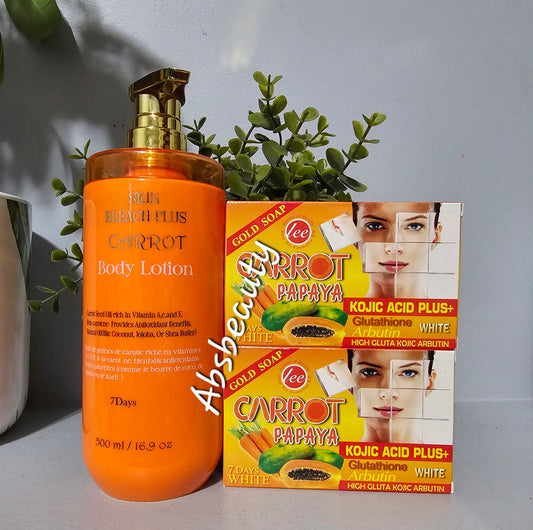 3pcs Set 1×Skin B Plus Carrot Lotion & 2×Lee Papaya&Carrot 7Days White Bar Soap.💯👍✅️