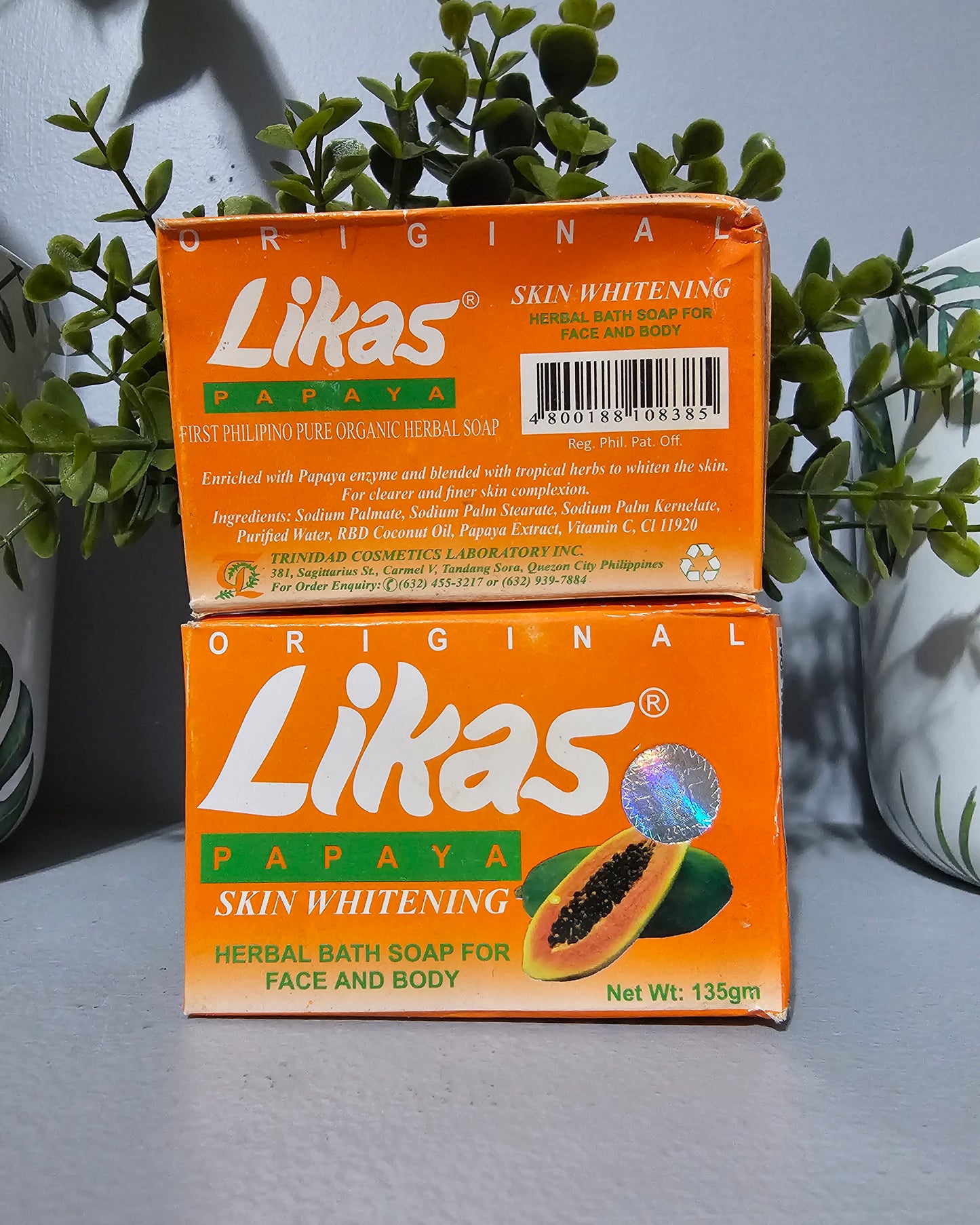 LIKAS Papaya Skin Whitening Herbal Bath Soap For Face & Body 135g. 1pc