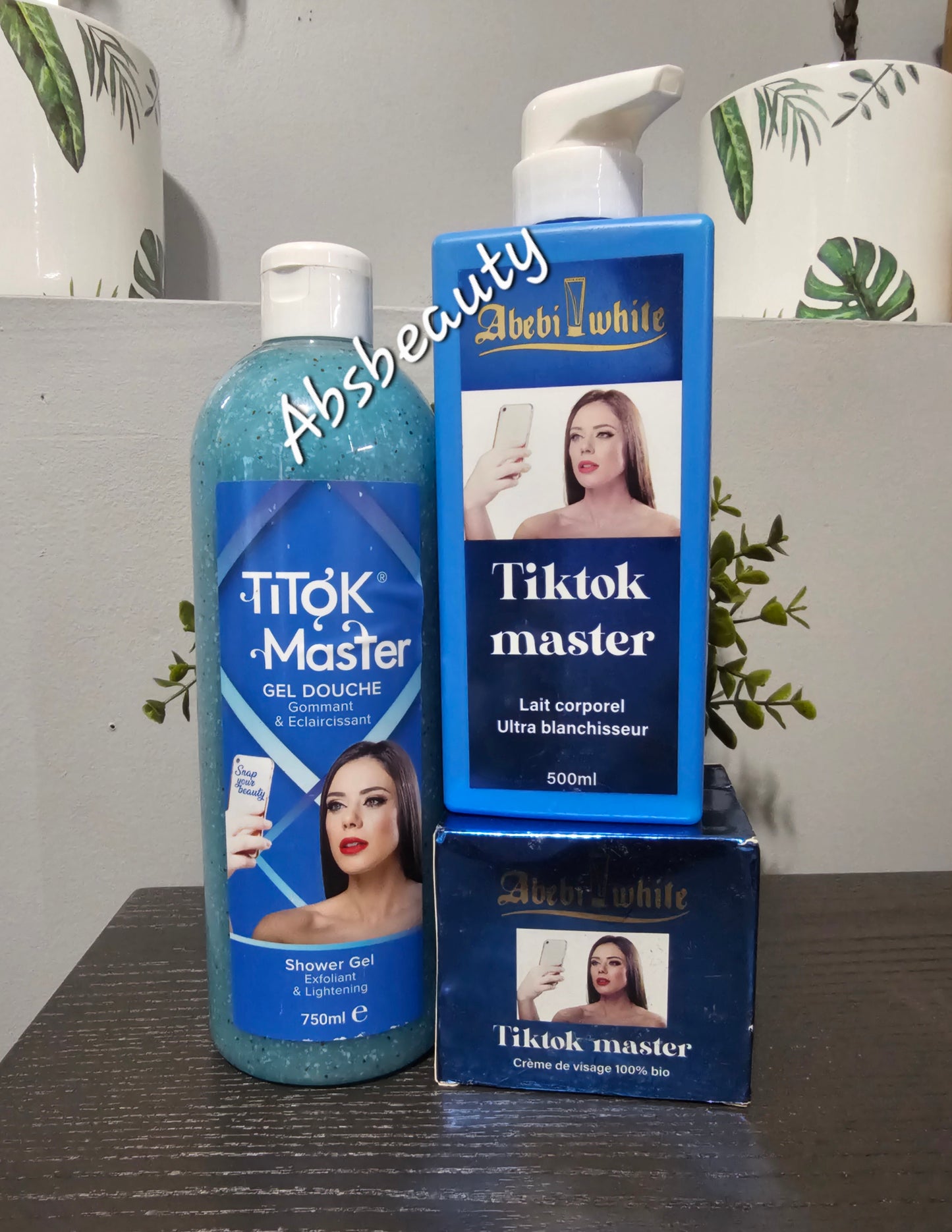 3pcs ABEBI WHITE Tiktok Master Set, Shower Gel 750ml, Lotion 500ml & Face Cream👌