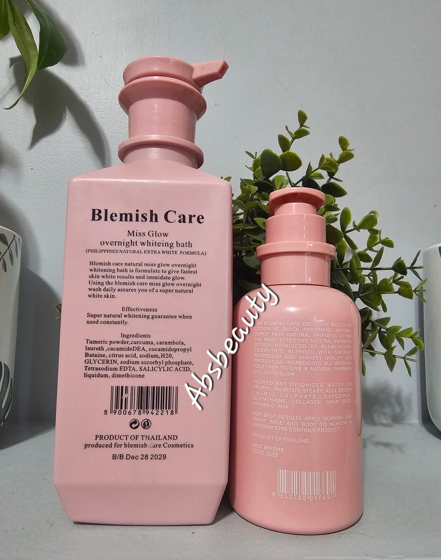 Blemish Care Miss Glow Overnight whitening bath 1000ml & Exclusive Miss Glow Super White Body Milk Spf50 350ml