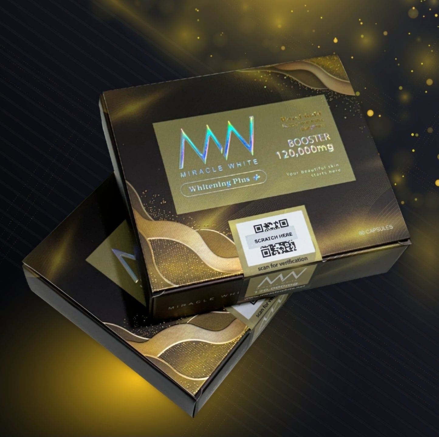 Miracle White 120,000mg Booster Whitening Plus+ 60 Capsules nano Glutathione Original&Authentic 💯✅️✨️