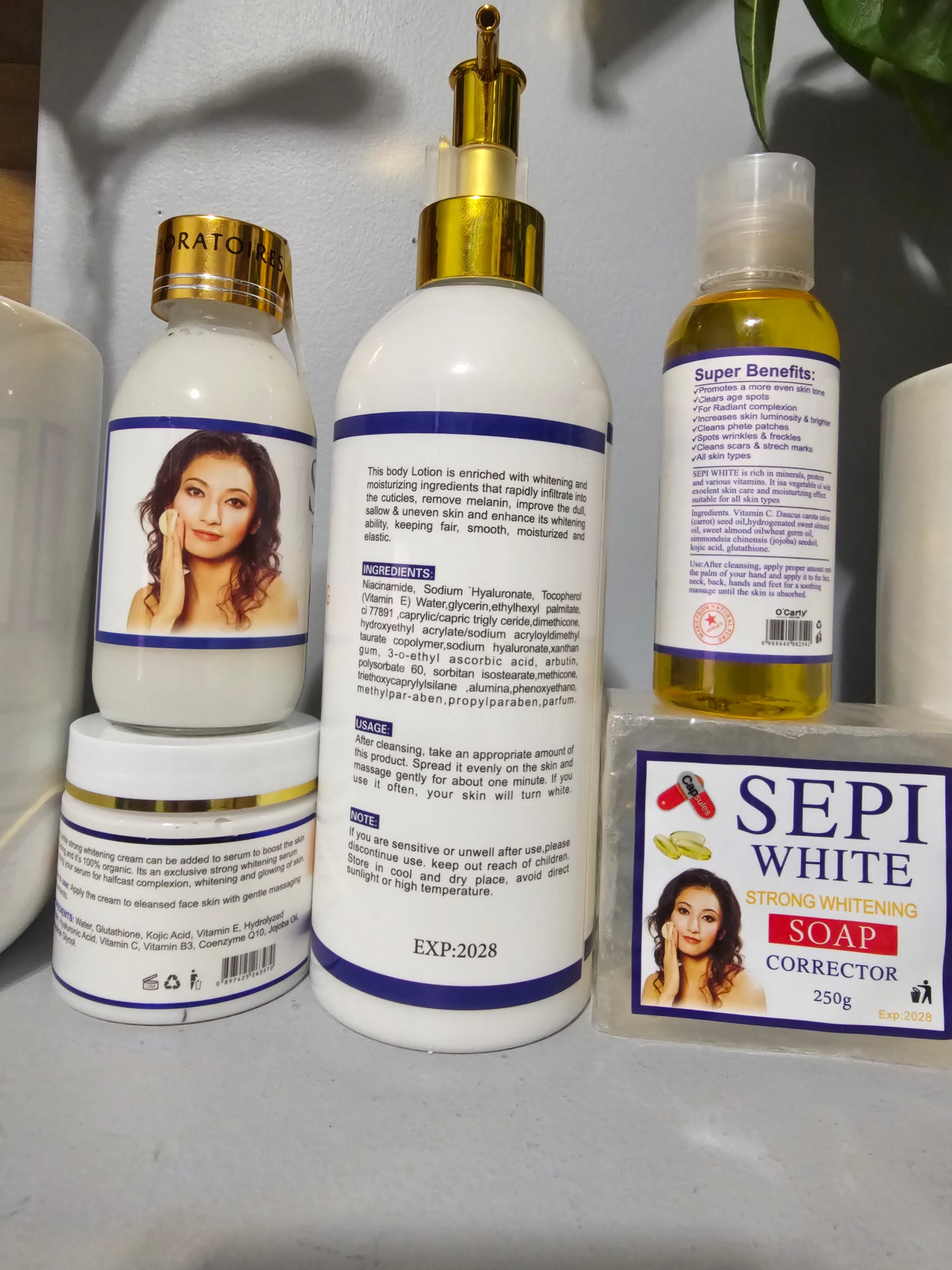 SEPI WHITE Strong Whitening Set Corrector body Lotion ,Face Cream, Serum, Oil & Soap 💯