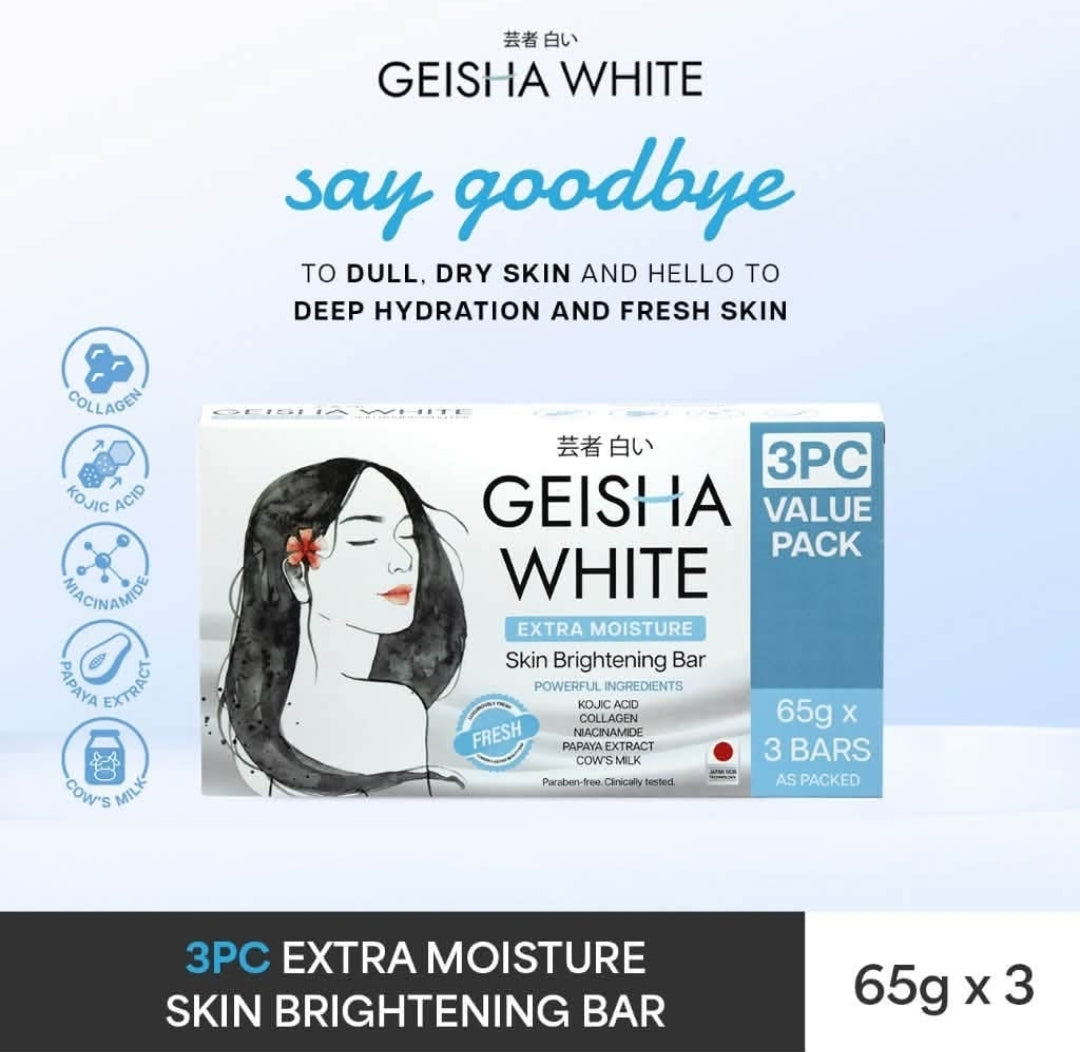 Geisha White SCAR & BLEMISH|EXFOLIATE& EXTRA MOISTURE Skin Brightening Bar Soap With Powerful Ingredients 65gx3Bars, 1box