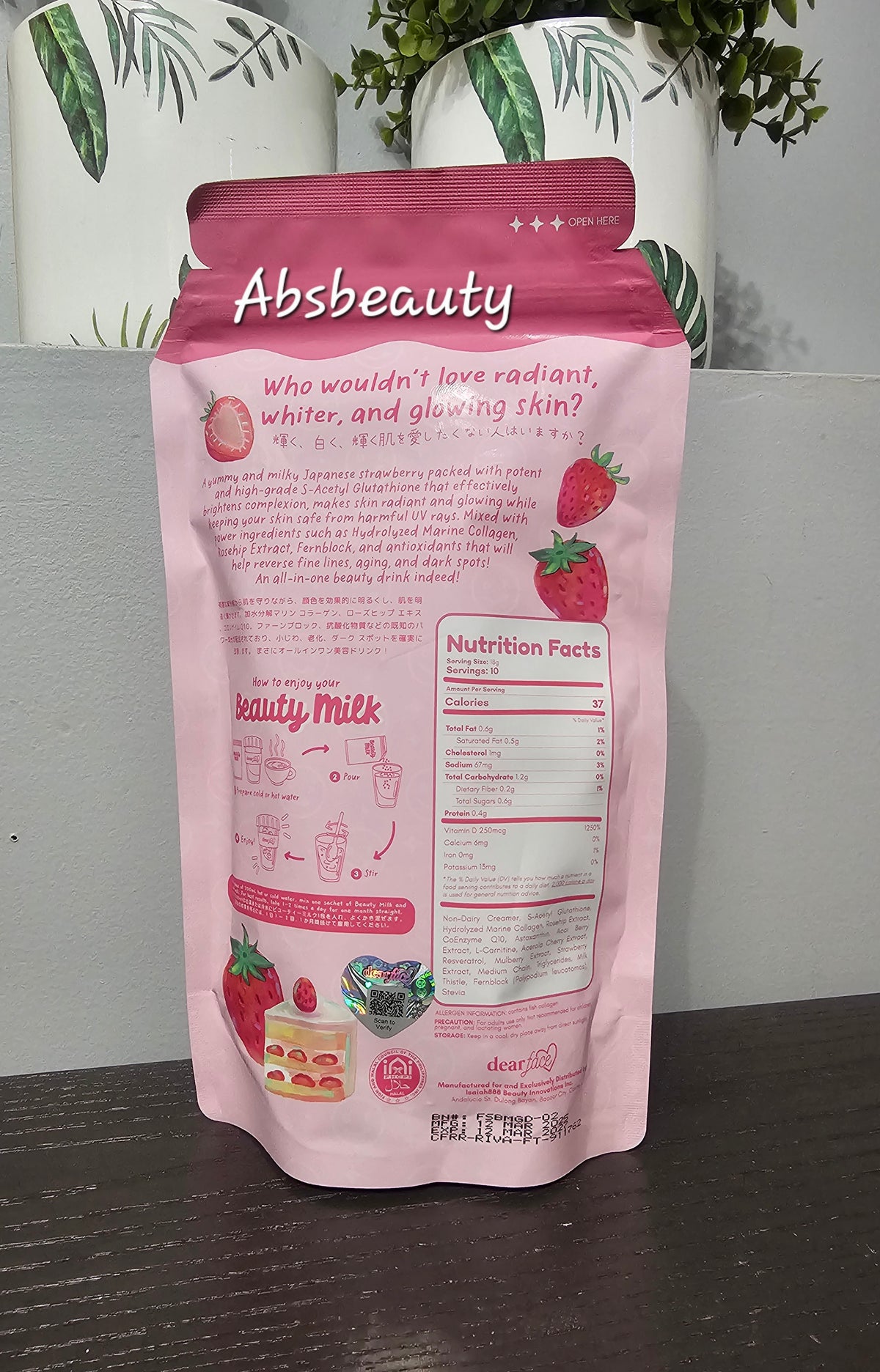 Beauty Milk Premium Japanese Strawberry Glutathione Drink 180g Original&Authentic💯✅️ Dearface Supplements powder Drink