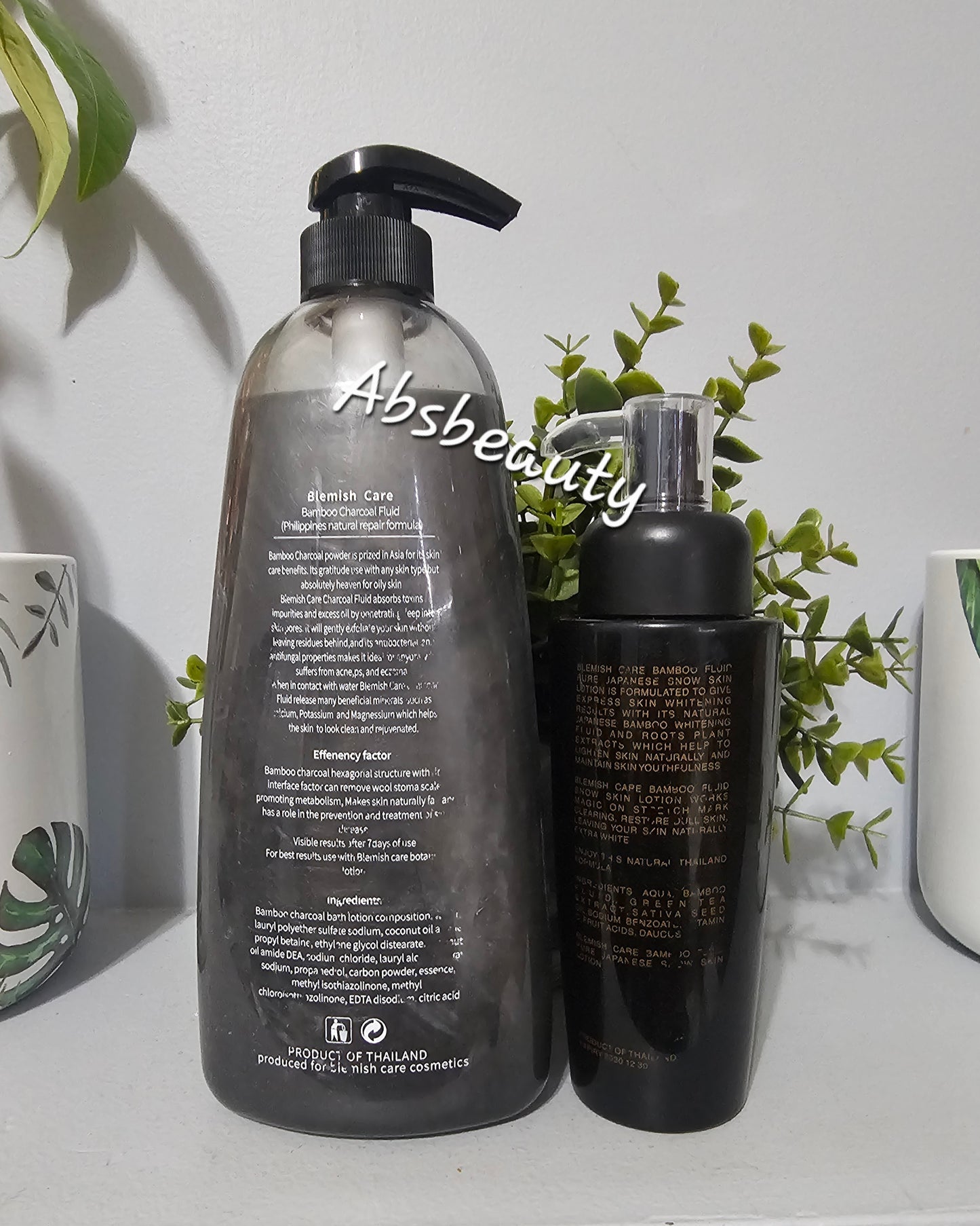 Blemish Care Bamboo Charcoal Fluid Skin Repair Shower Bath 1000ml & Bamboo Fluid Pure Japanese Snow SkinBody Lotion 300ml