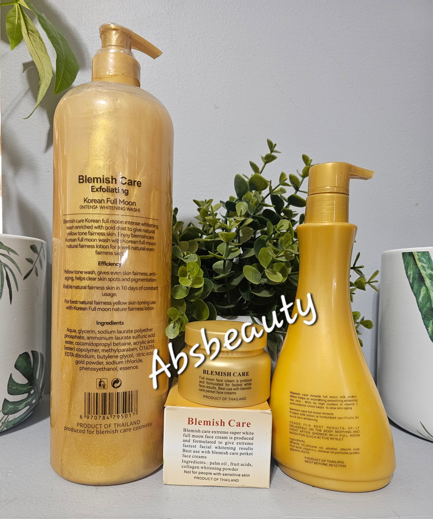 Blemish Care Exfoliating Korean Full Moon Intense Whitening Set 3pcs(Shower Gel 1000ml, Face Cream 30g & Body Milk Lotion 350ml)