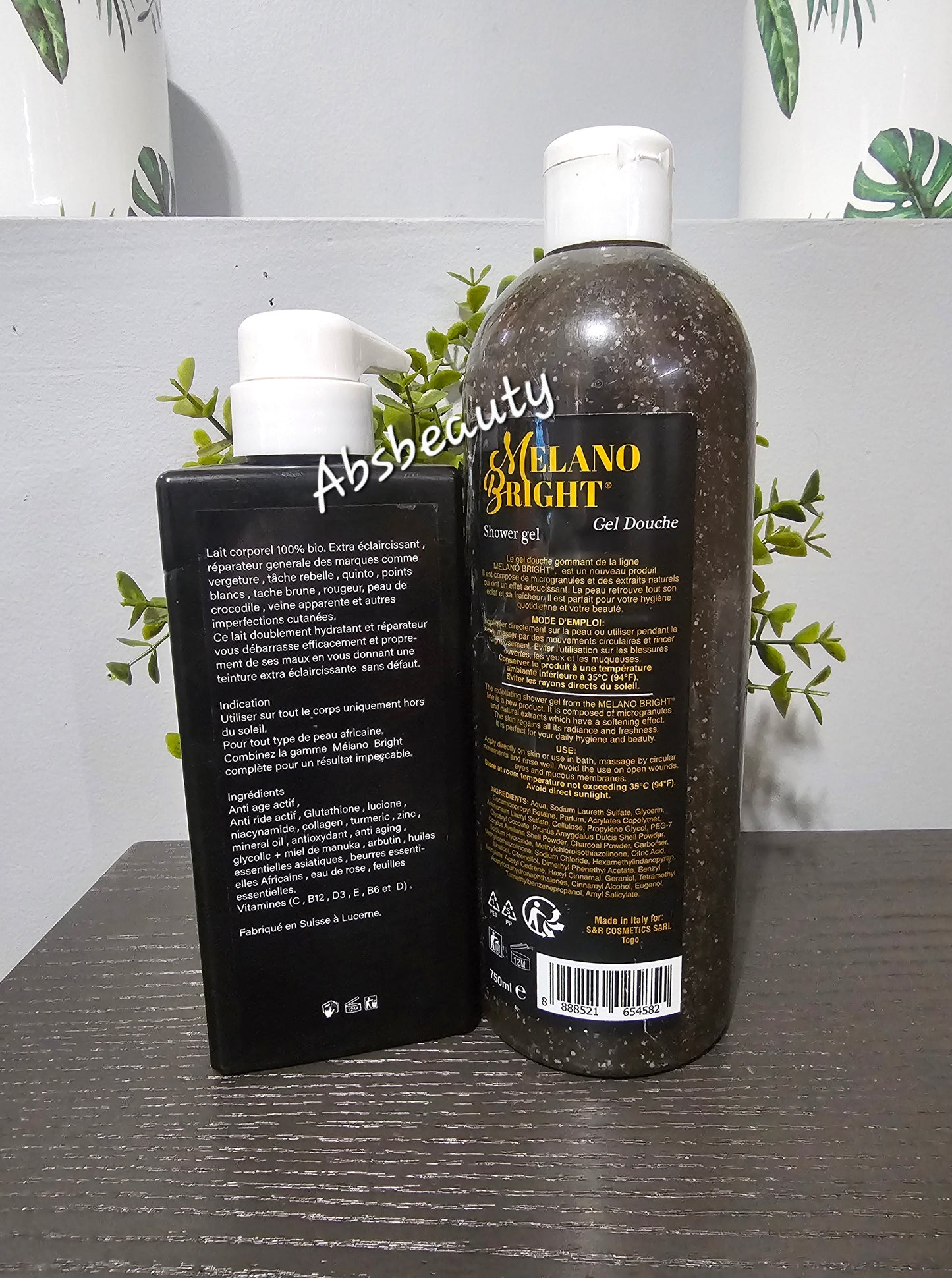 2pcs Abebi White Melano Bright Lightening Shower Gel 750ml & Body Lotion...