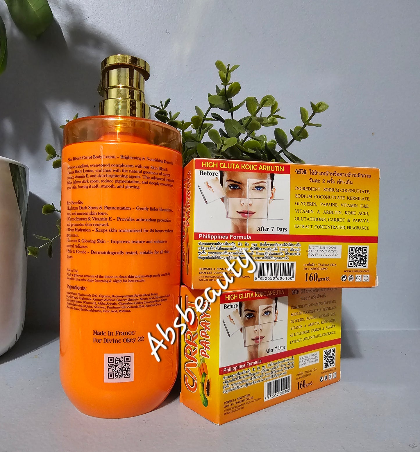 3pcs Set 1×Skin B Plus Carrot Lotion & 2×Lee Papaya&Carrot 7Days White Bar Soap.💯👍✅️