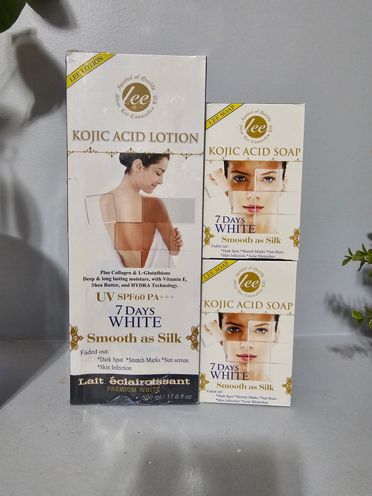 LEE Kojic Acid Body Lotion(1pc) & Soap(2pcs) 7days White Smooth As Silk