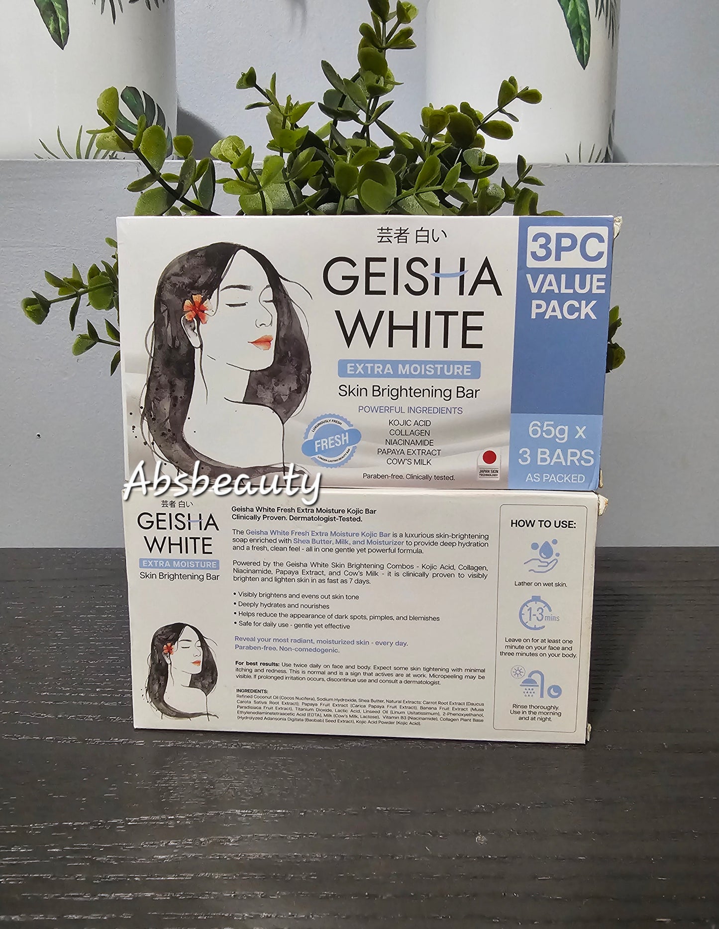 Geisha White SCAR & BLEMISH|EXFOLIATE& EXTRA MOISTURE Skin Brightening Bar Soap With Powerful Ingredients 65gx3Bars, 1box