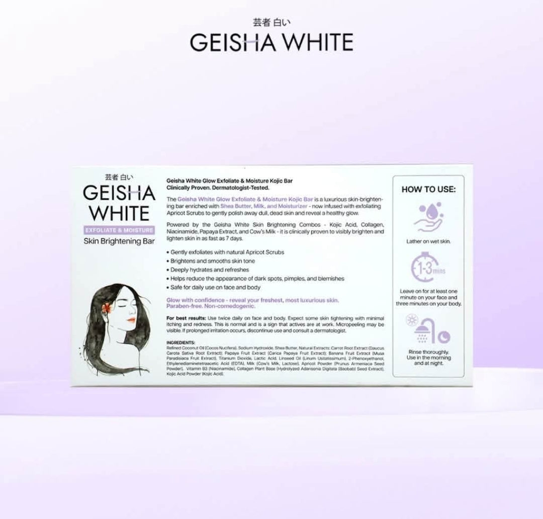 Geisha White SCAR & BLEMISH|EXFOLIATE& EXTRA MOISTURE Skin Brightening Bar Soap With Powerful Ingredients 65gx3Bars, 1box
