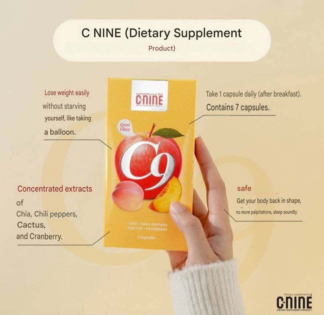 C-NINE C9 Dietary Supplement - 7 Capsules with Chia, Chili Peppers, Cactus & Cranberry.1box