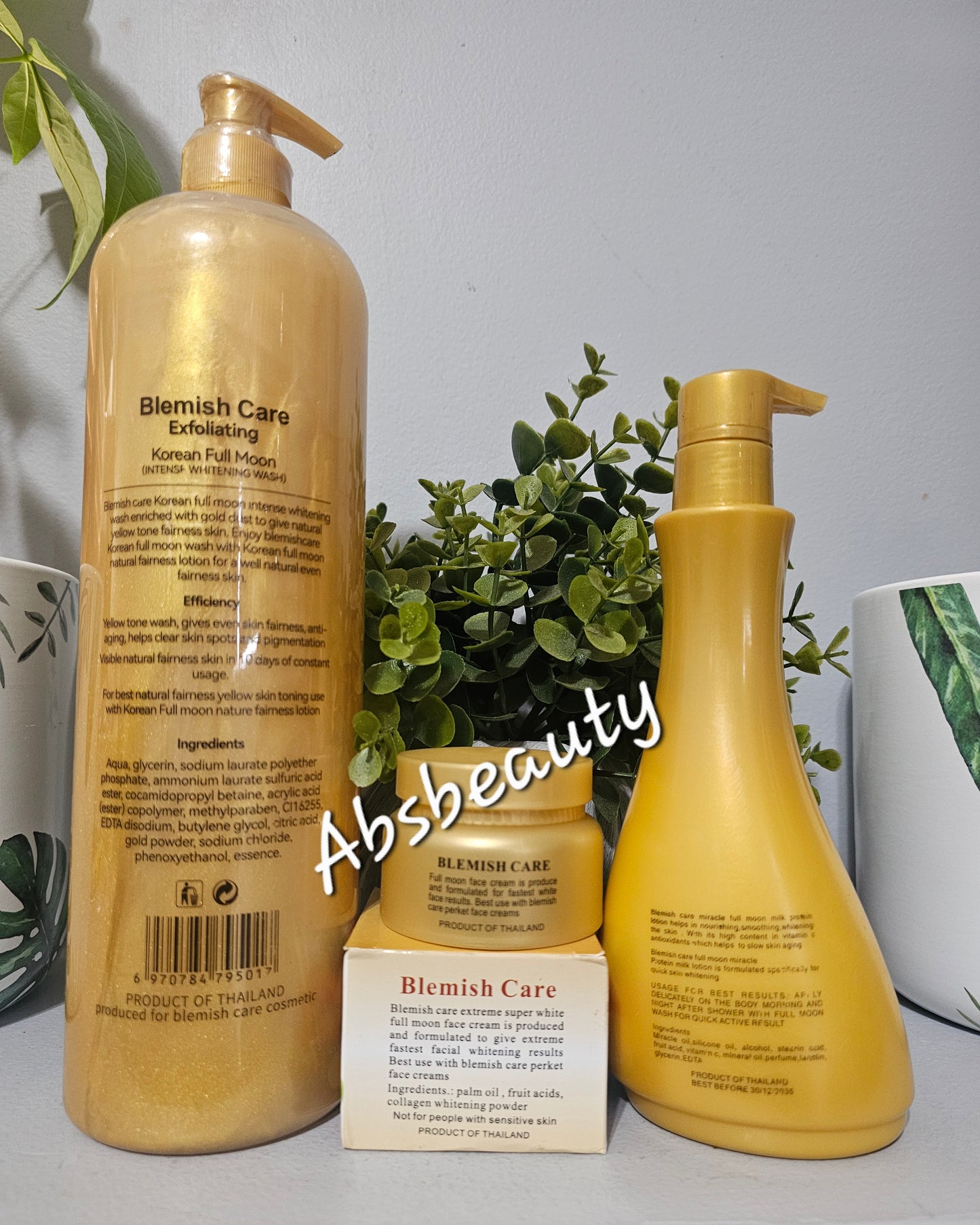 Blemish Care Exfoliating Korean Full Moon Intense Whitening Set 3pcs(Shower Gel 1000ml, Face Cream 30g & Body Milk Lotion 350ml)