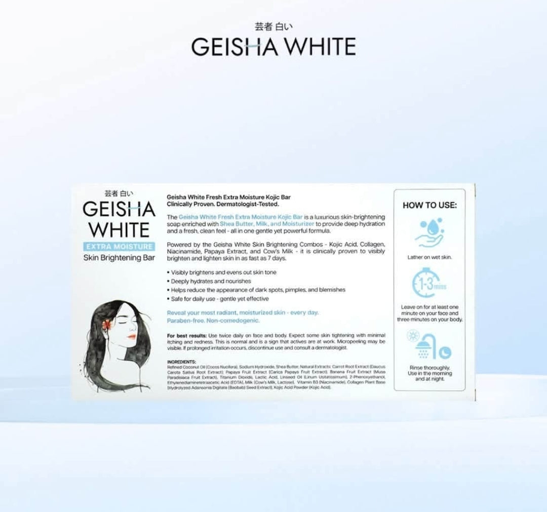 Geisha White SCAR & BLEMISH|EXFOLIATE& EXTRA MOISTURE Skin Brightening Bar Soap With Powerful Ingredients 65gx3Bars, 1box